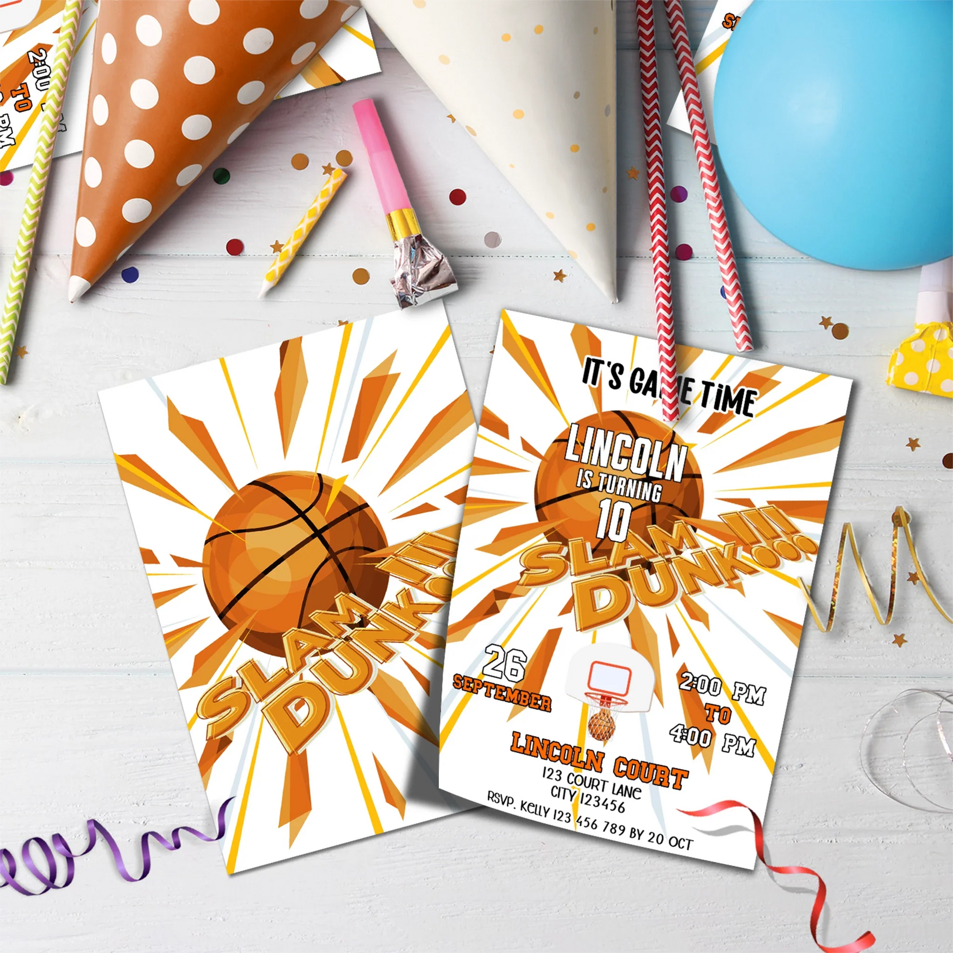 Basketball Birthday Decorations, Sport Theme Party Supplies, Slam dunk Themed, Basket ball Digital Template, Editable Basketball Image SVG PNG