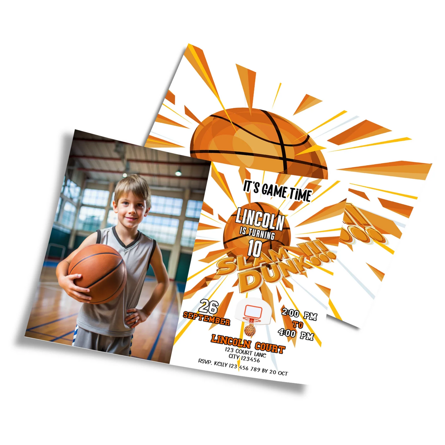 Basketball personalized photo card invitations that allow you to showcase your favorite memories for parties