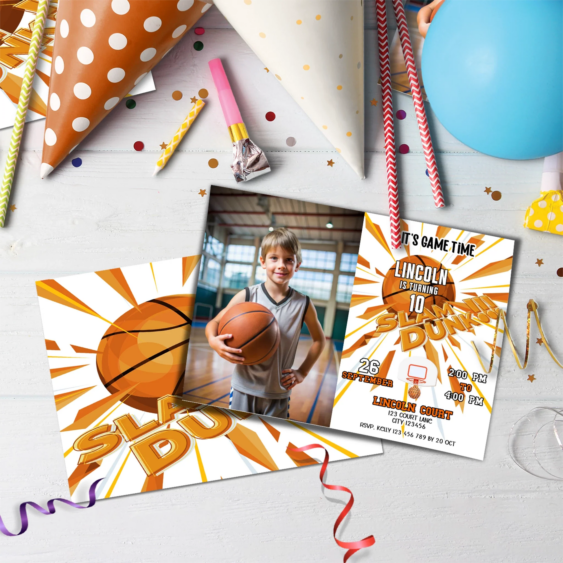 Basketball Birthday Decorations, Sport Theme Party Supplies, Slam dunk Themed, Basket ball Digital Template, Editable Basketball Image SVG PNG