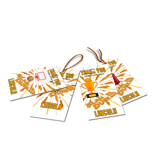 Basketball thank you tags customizable for party favors and gifts, adding a personal touch to celebrations