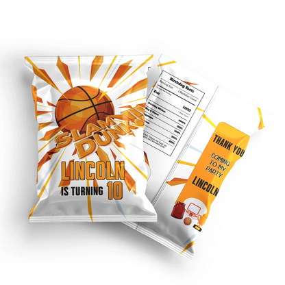 Basketball chips bag label customizable for snacks, bringing a fun and sporty element to your snack display