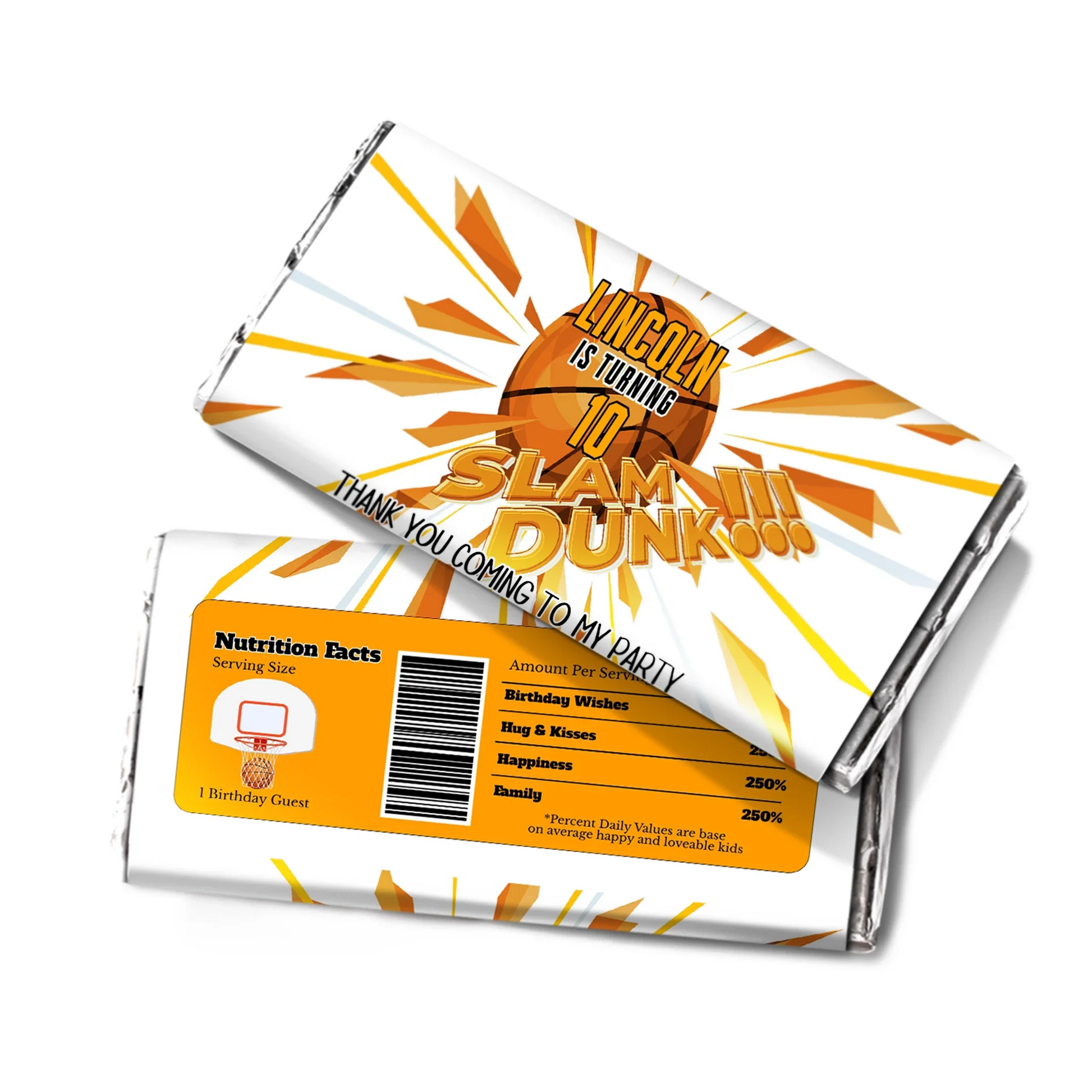 Basketball chocolate label designed for personalizing chocolate treats, perfect for party giveaways and favors