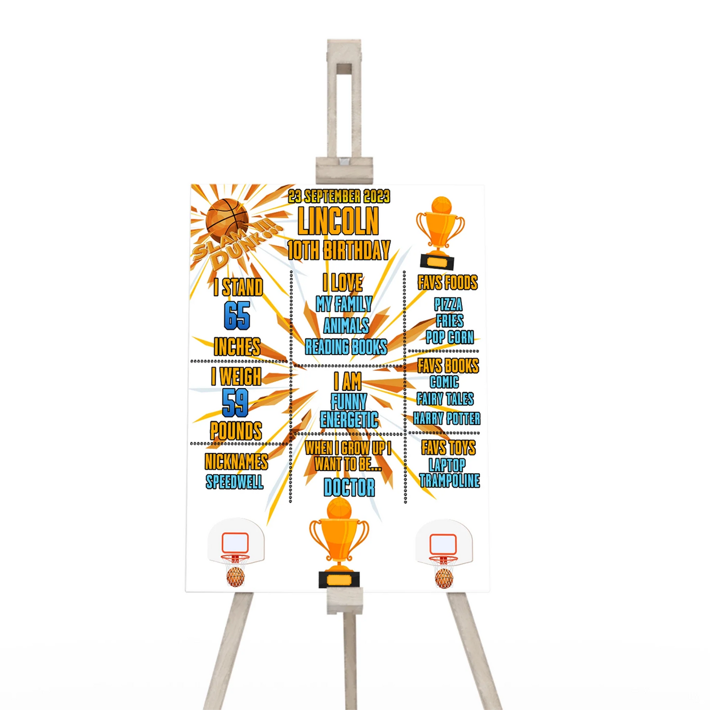 Basketball milestone poster customizable for highlighting special achievements at sports-themed celebrations