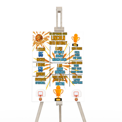 Basketball milestone poster customizable for highlighting special achievements at sports-themed celebrations