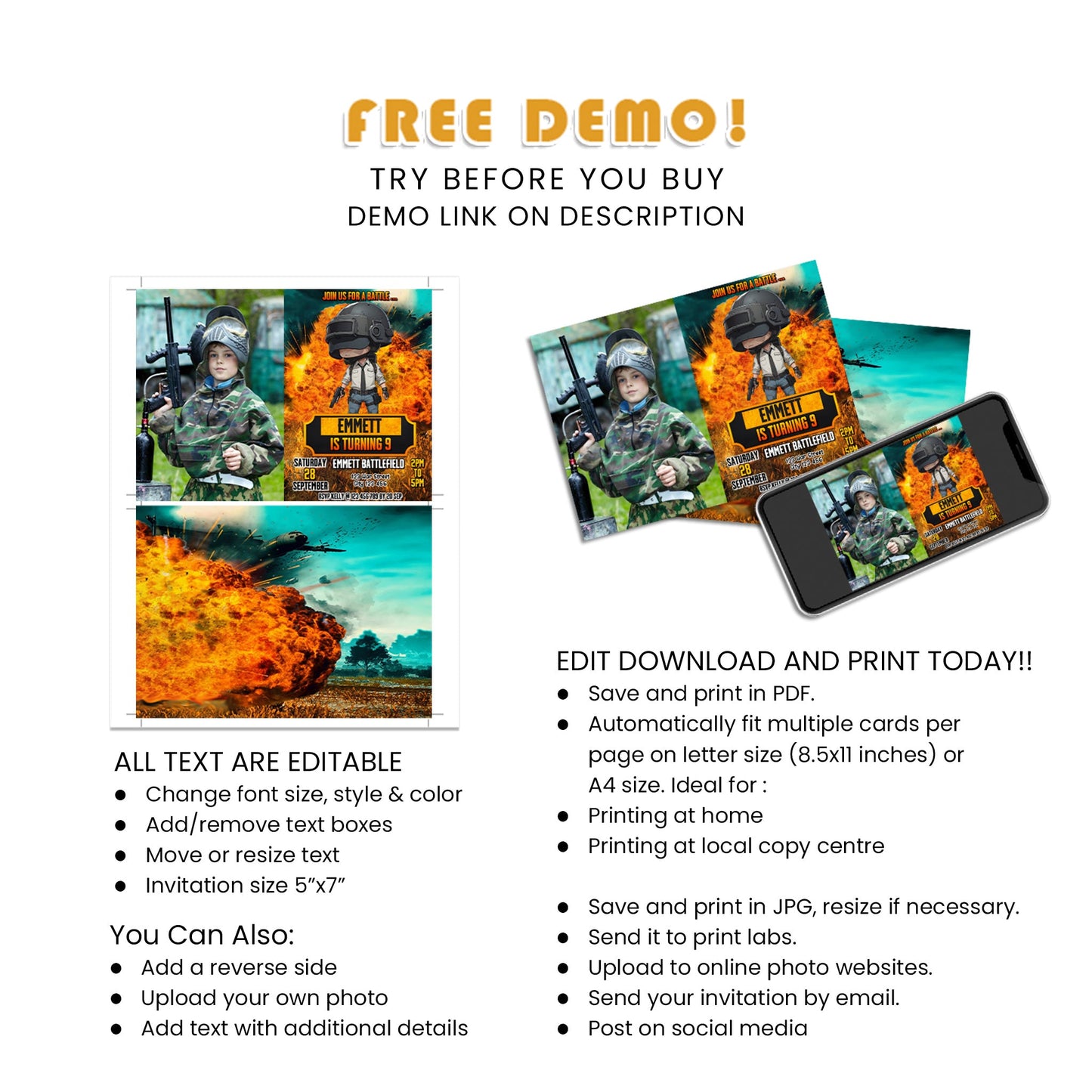 Exclusive PUBG Photo Card Invitations for Elite Party Planning - Make Your Mark