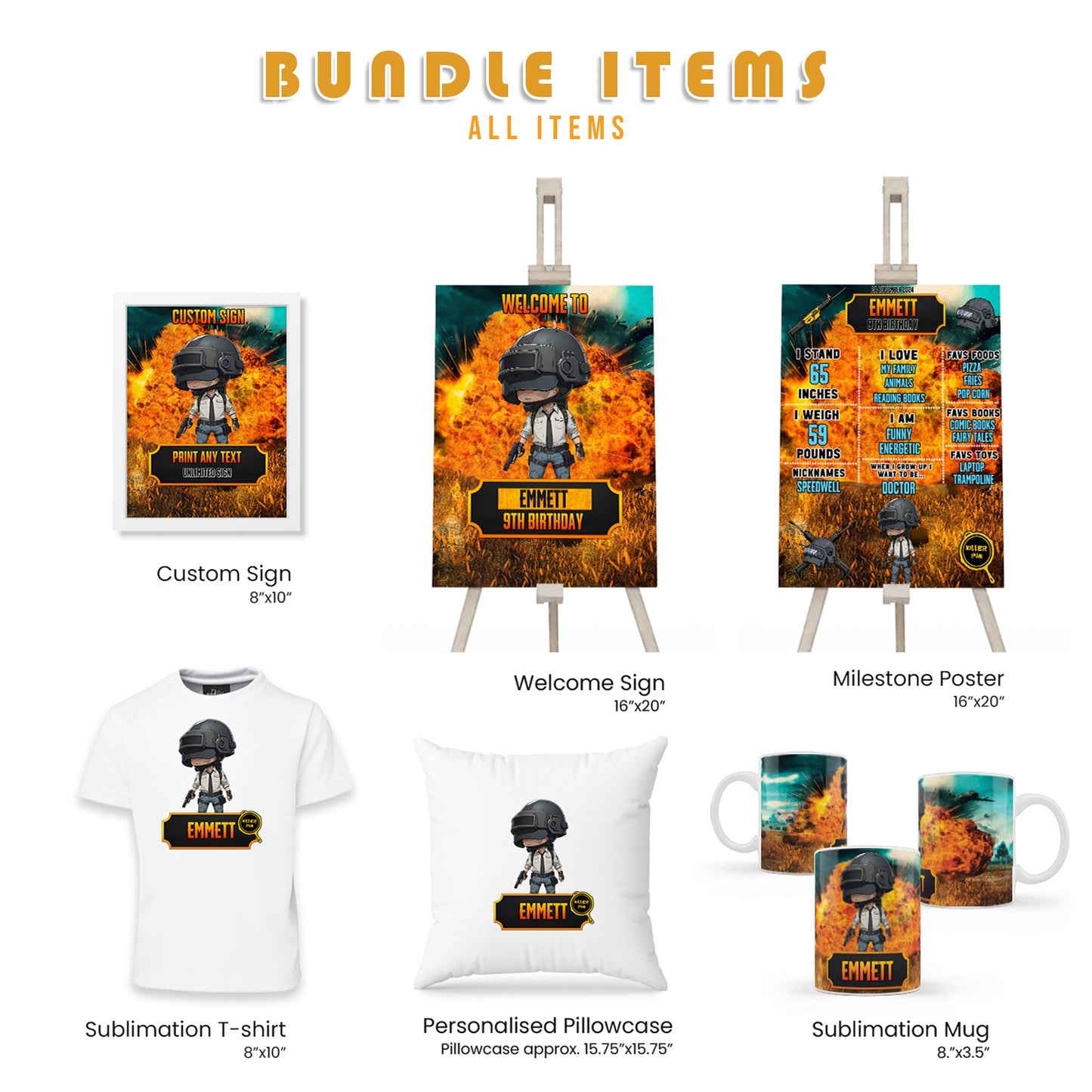 PUBG Personalized Digital Template Party Pack Bundle Editable Birthday Decorations