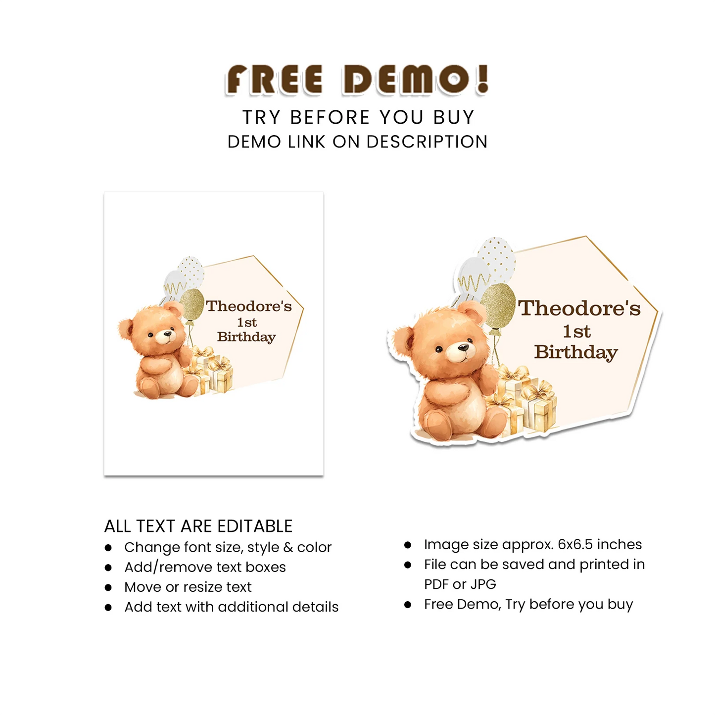 Bear Personalized Cake Toppers Custom Design