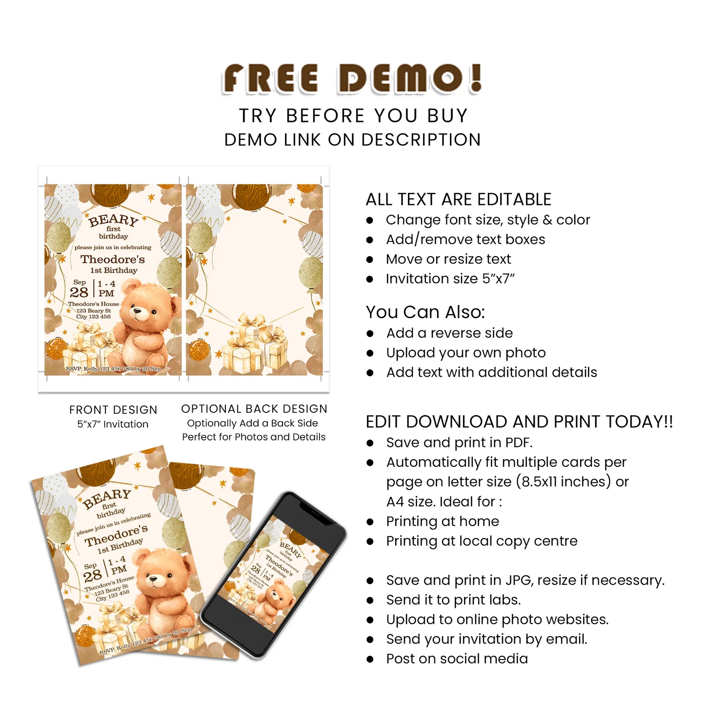 Buy Bear Personalized Birthday Card Invitations