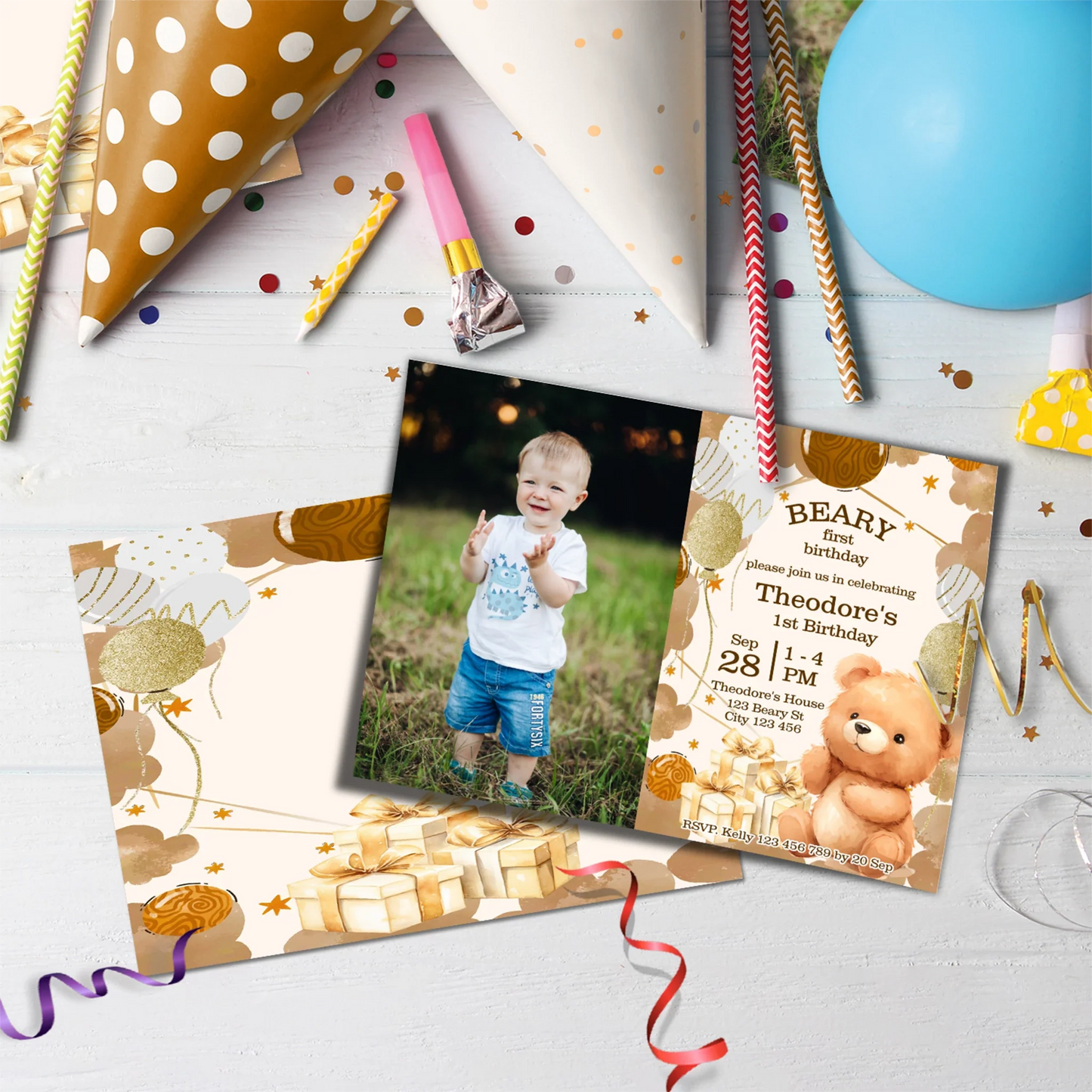 1st Birthday Birthday Decorations, Teddy Bear Party Supplies, Paddington Bear Themed, Bear doll toys Digital Template, Editable Bear Image SVG PNG