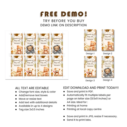 Bear Favor Tags Printable Party Set