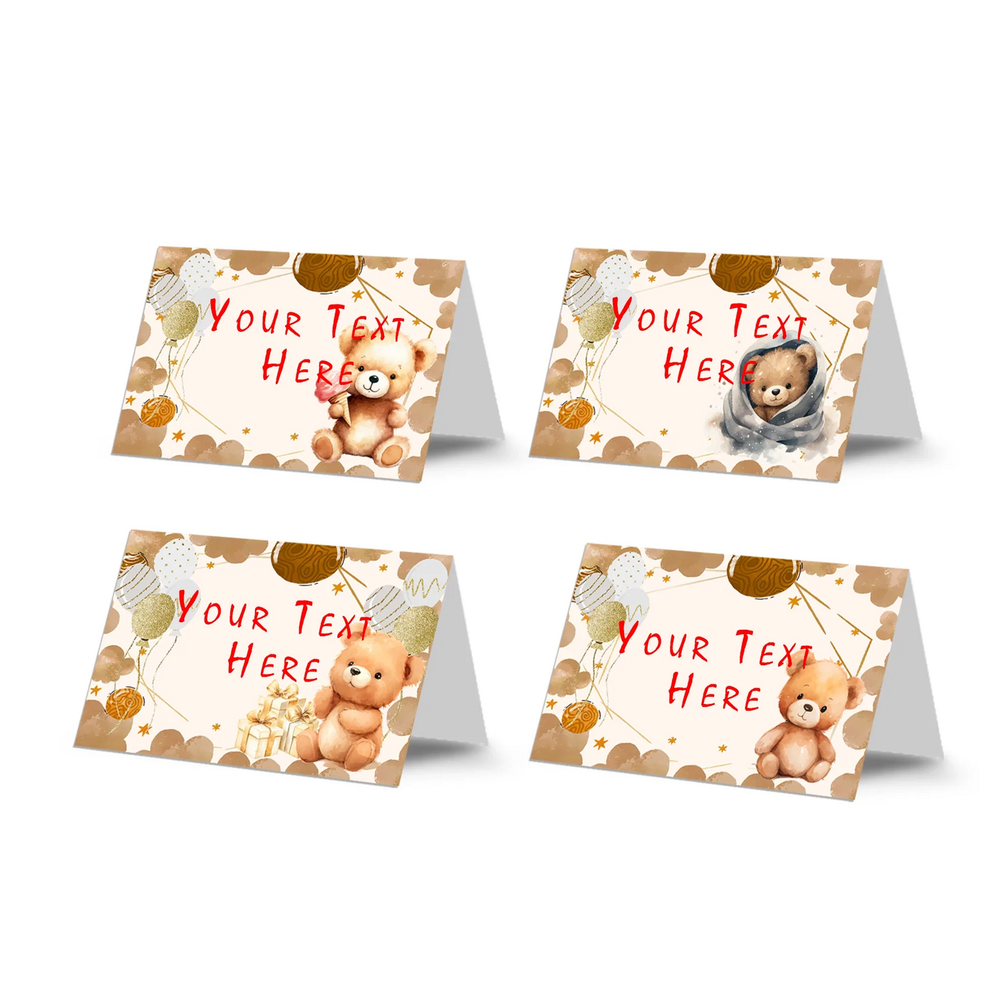 Bear food cards with cute bear illustrations and soft neutral color palette arranged flat