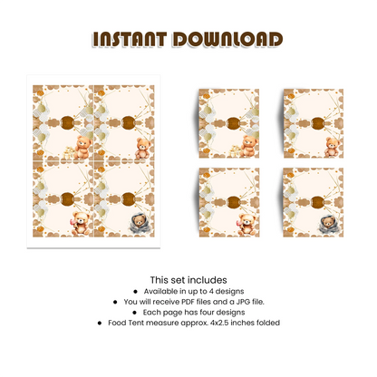 Bear Food Cards Party Labels
