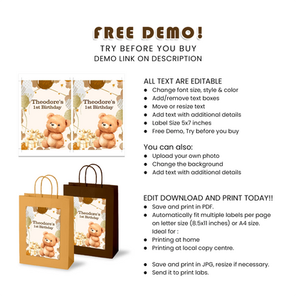 Bear Goodie Bag Label Party Design