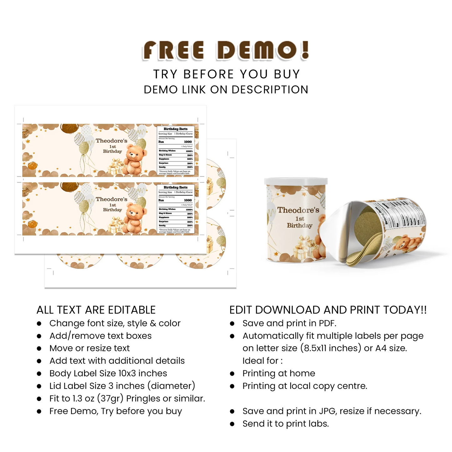 Bear Small Pringles Label Template