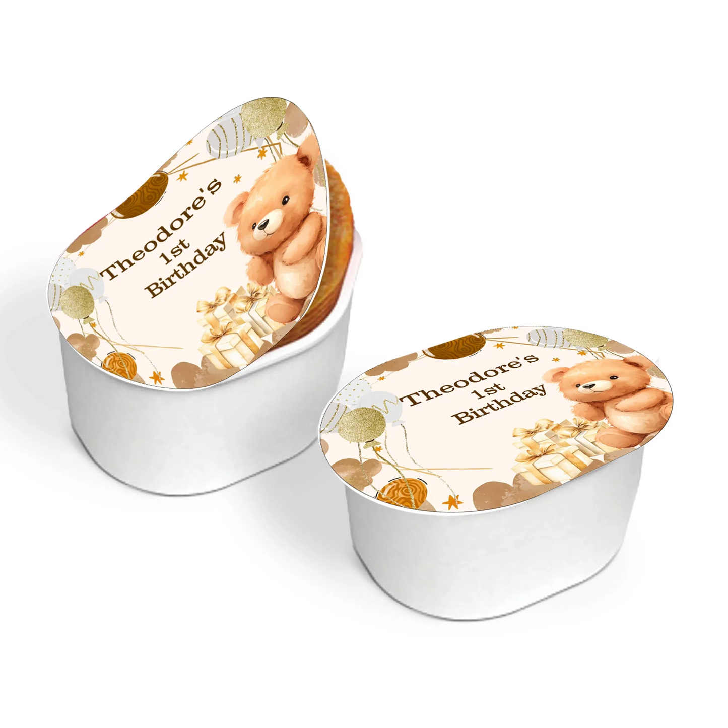 Bear mini Pringles label with playful teddy bear design in pastel tones