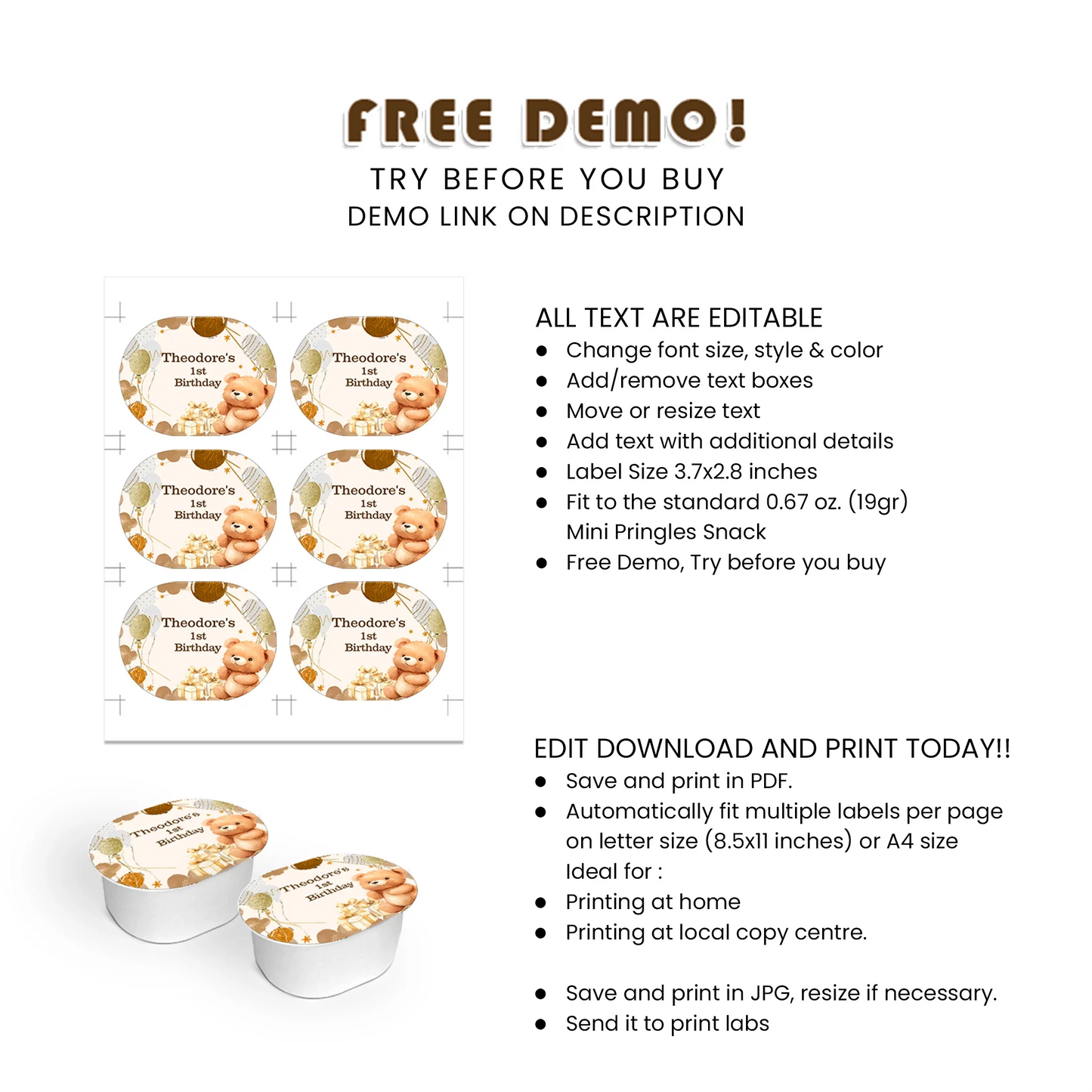 Bear Mini Pringles Label Printable