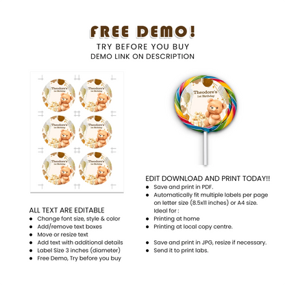 Bear Lollipop Label Printable