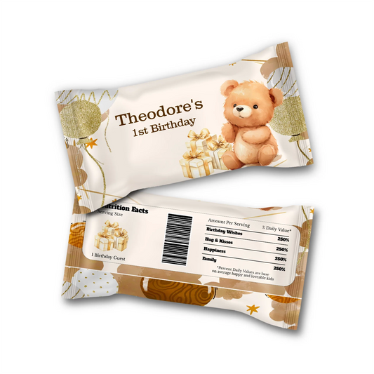 Bear Skittles label with playful teddy bear graphics in soft neutral tones