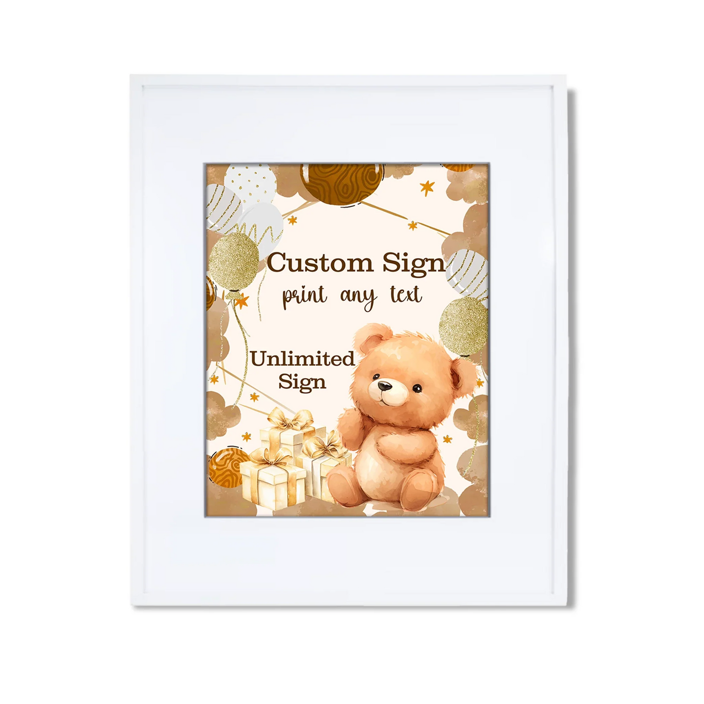 Bear custom sign with large teddy bear illustration and soft pastel background