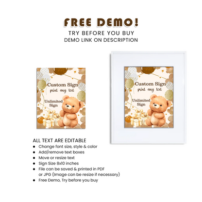 Bear Custom Sign Printable