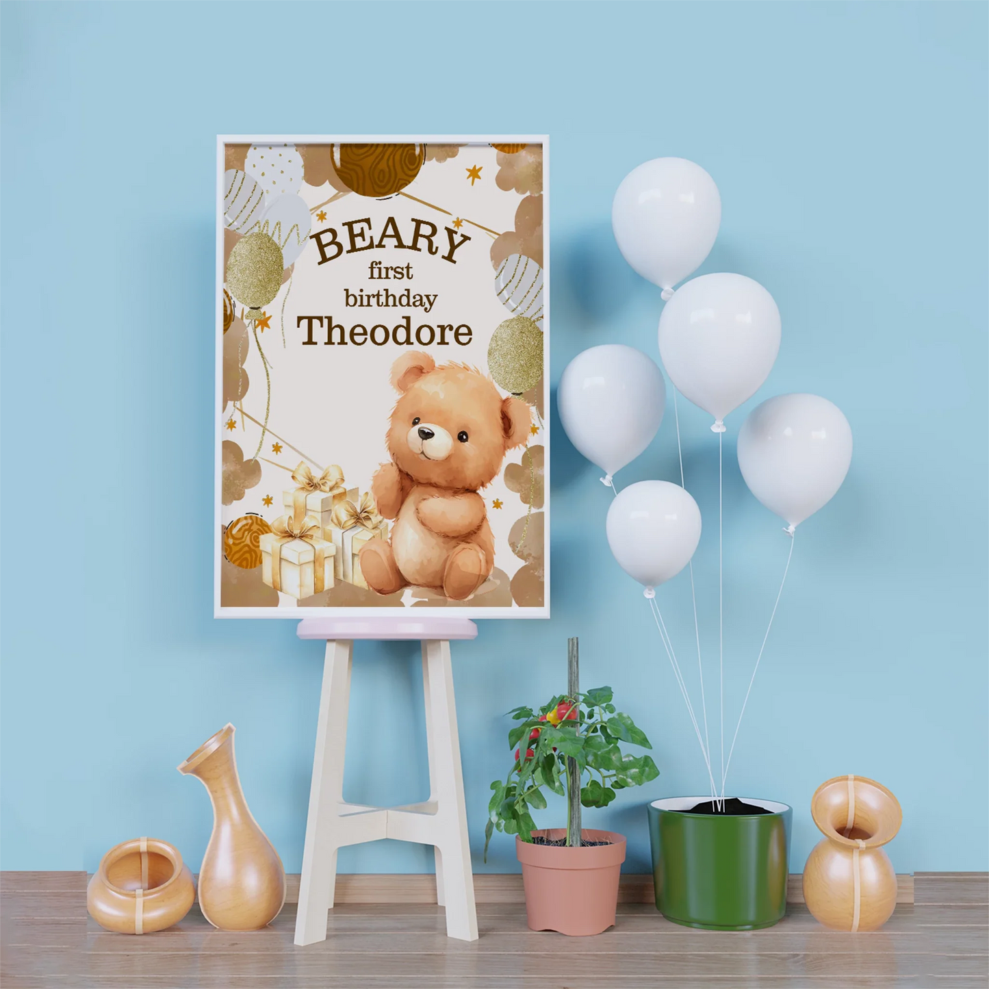 1st Birthday Birthday Decorations, Teddy Bear Party Supplies, Paddington Bear Themed, Bear doll toys Digital Template, Editable Bear Image SVG PNG