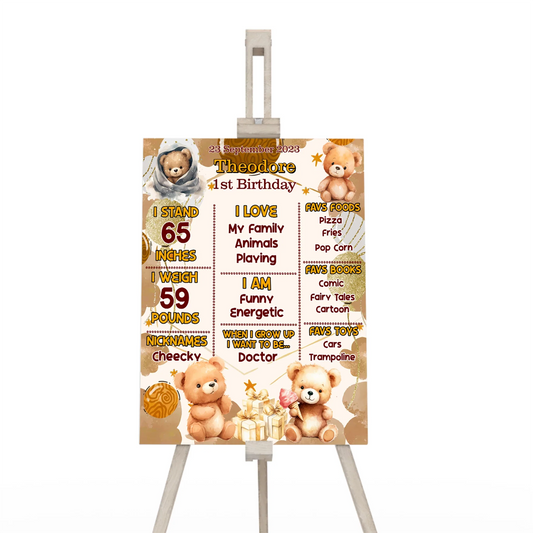 Bear milestone poster with cute teddy bear theme in beige and brown tones