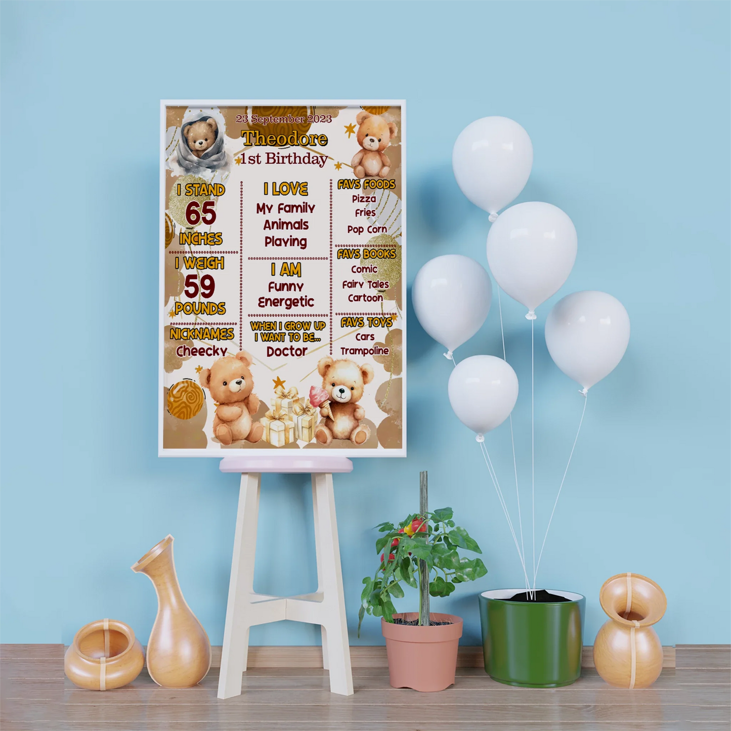 1st Birthday Birthday Decorations, Teddy Bear Party Supplies, Paddington Bear Themed, Bear doll toys Digital Template, Editable Bear Image SVG PNG