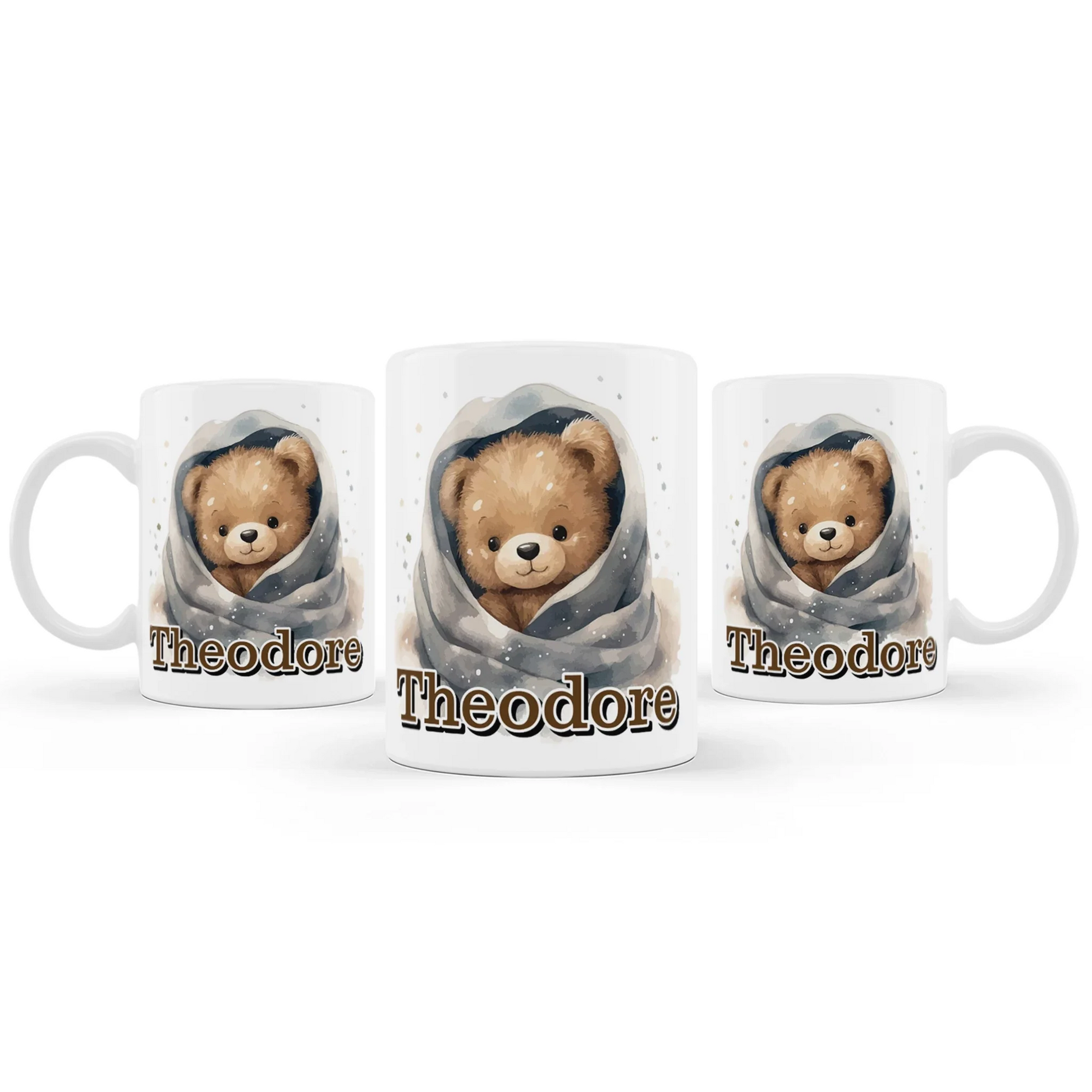 Bear sublimation mug with adorable teddy bear design printed on white ceramic