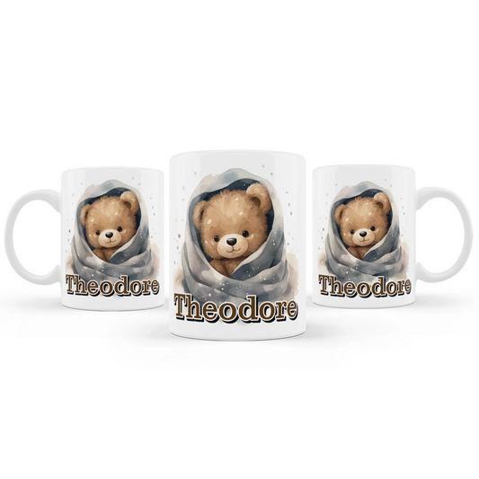 Bear sublimation mug with adorable teddy bear design printed on white ceramic