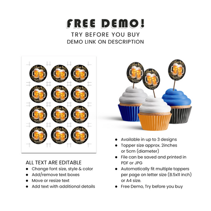 Beer Adult Birthday Personalized Cupcake Toppers Party Dessert Decor