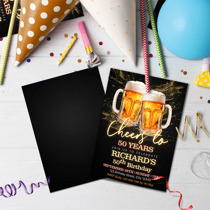 Beer Birthday Birthday Decorations, Adult Party Party Supplies, Mens Birthday Themed, 50th Birthday Digital Template, Editable Beer Adult Birthday Image SVG PNG