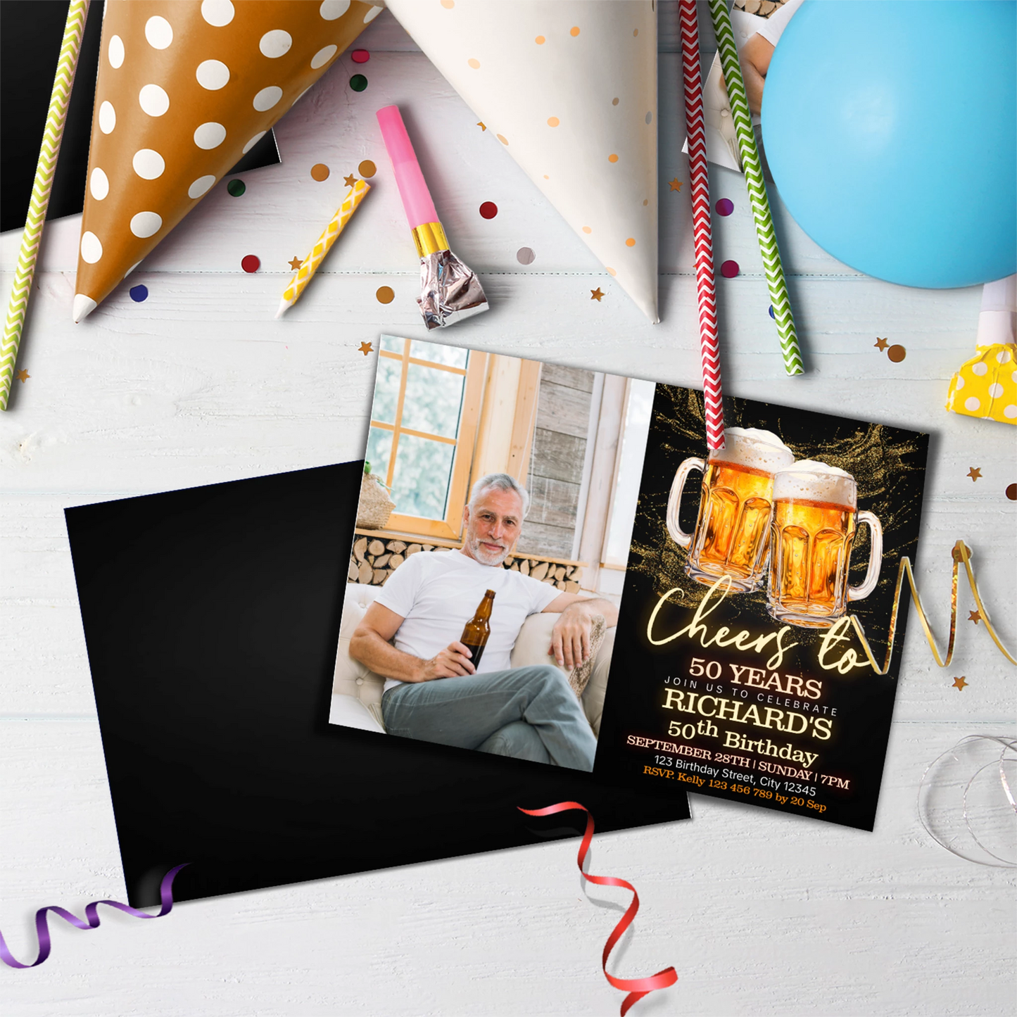 Beer Birthday Birthday Decorations, Adult Party Party Supplies, Mens Birthday Themed, 50th Birthday Digital Template, Editable Beer Adult Birthday Image SVG PNG