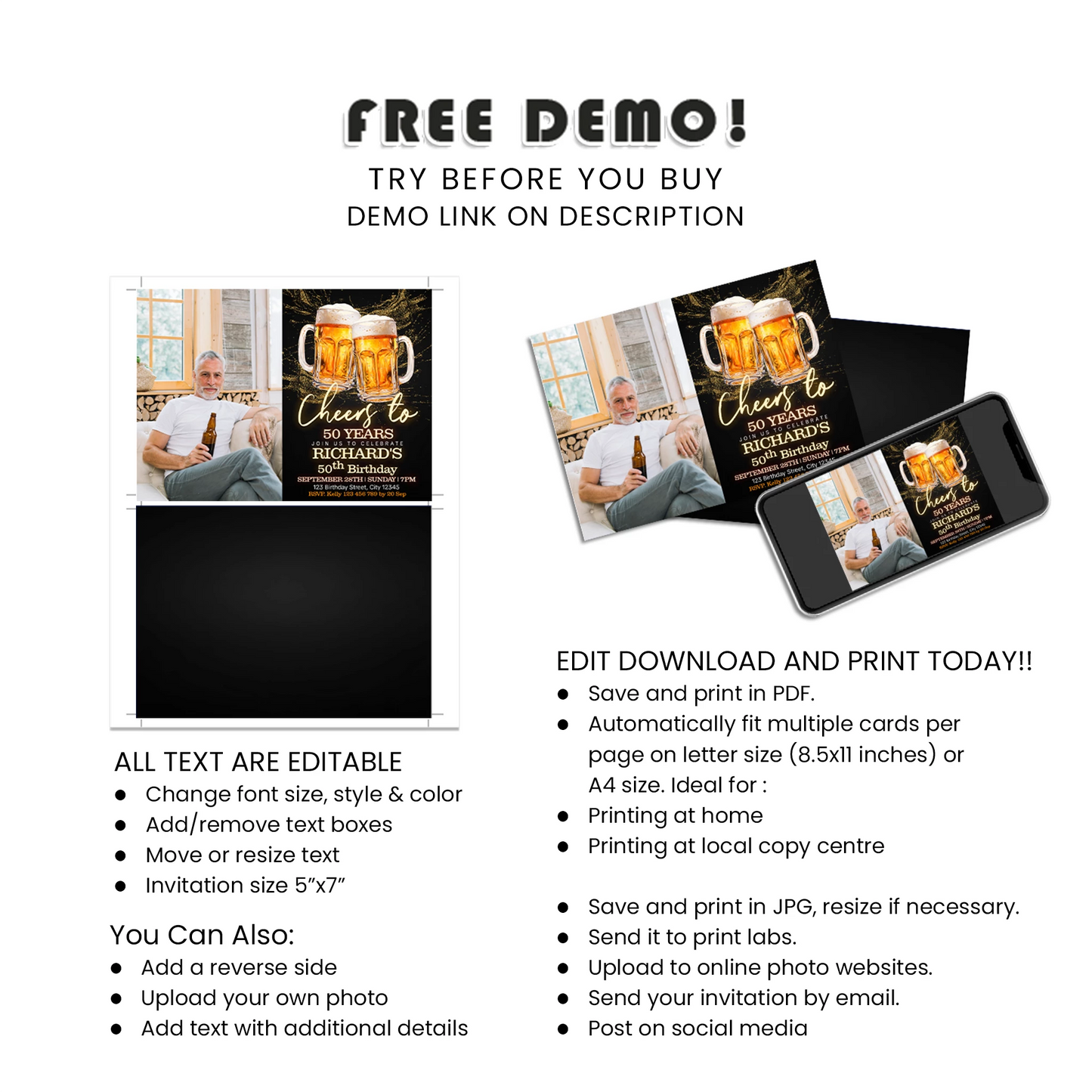Beer Adult Birthday Personalized Photo Card Invitations Adult Party