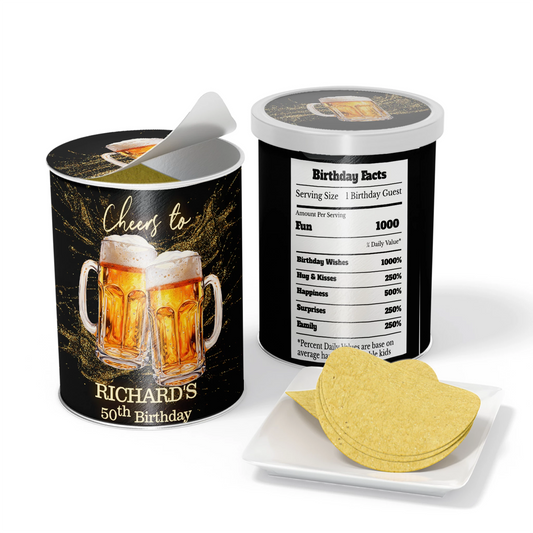 Beer adult birthday small Pringles label with beer mug pattern and party theme wrap, snack can label on white background