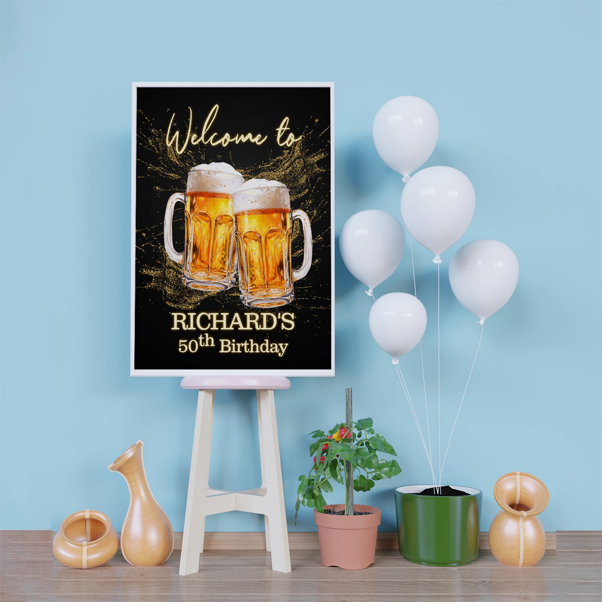 Beer Birthday Birthday Decorations, Adult Party Party Supplies, Mens Birthday Themed, 50th Birthday Digital Template, Editable Beer Adult Birthday Image SVG PNG