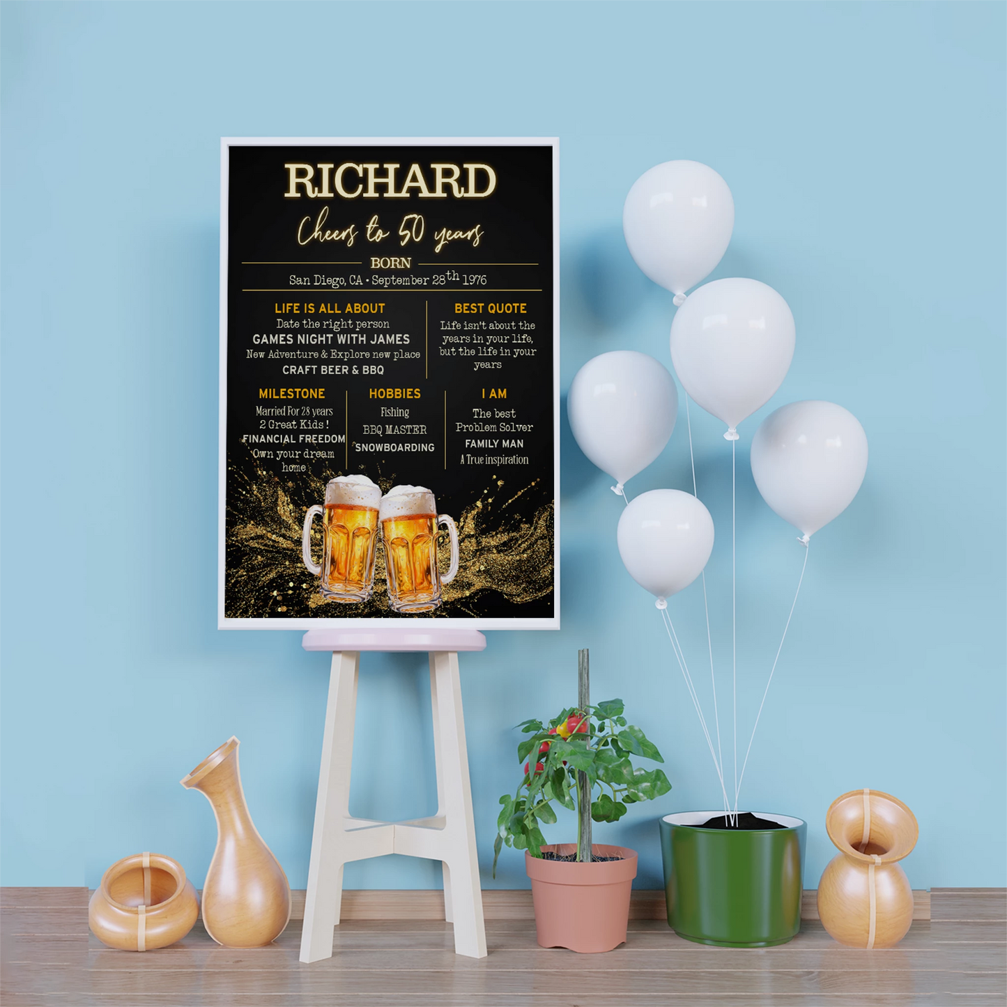 Beer Birthday Birthday Decorations, Adult Party Party Supplies, Mens Birthday Themed, 50th Birthday Digital Template, Editable Beer Adult Birthday Image SVG PNG