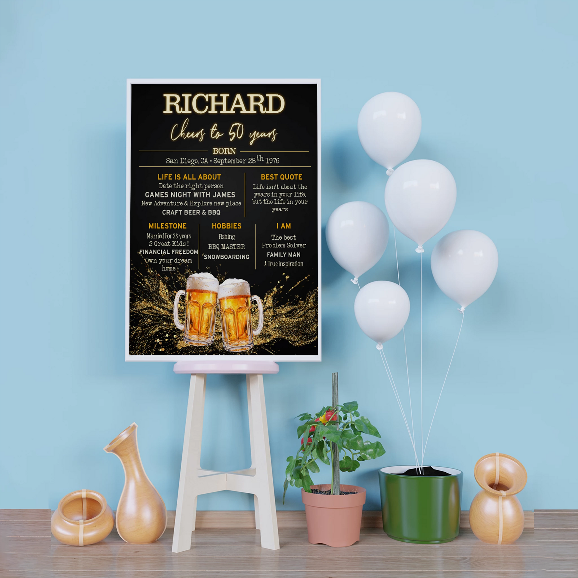 Beer Birthday Birthday Decorations, Adult Party Party Supplies, Mens Birthday Themed, 50th Birthday Digital Template, Editable Beer Adult Birthday Image SVG PNG