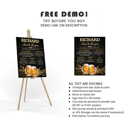 Beer Adult Birthday Milestone Poster Adult Birthday Stats Decor