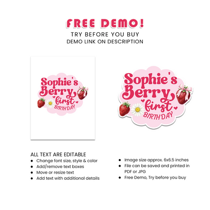 Berry Strawberry Personalized Cake Toppers Cute Berry Party Decor