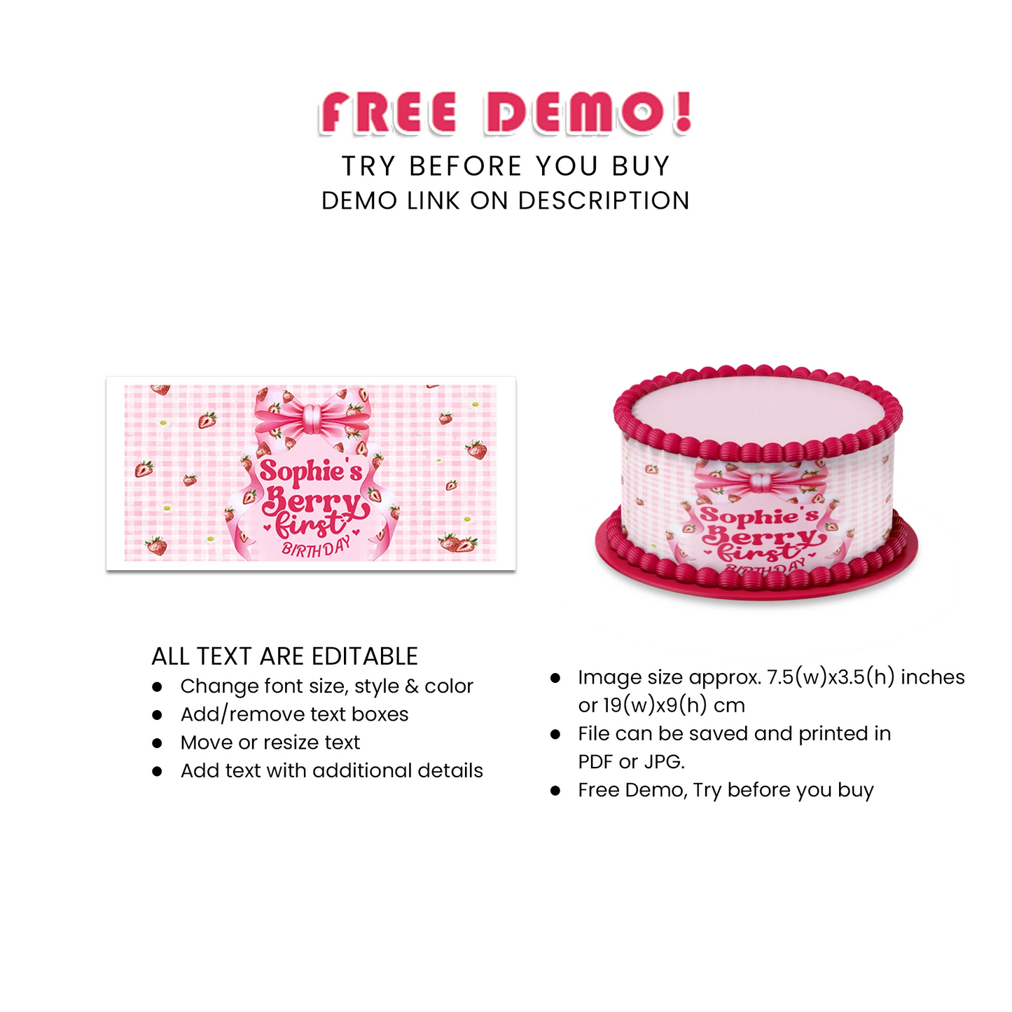 Best Berry Strawberry Personalized Cake Strips Image for Cakes