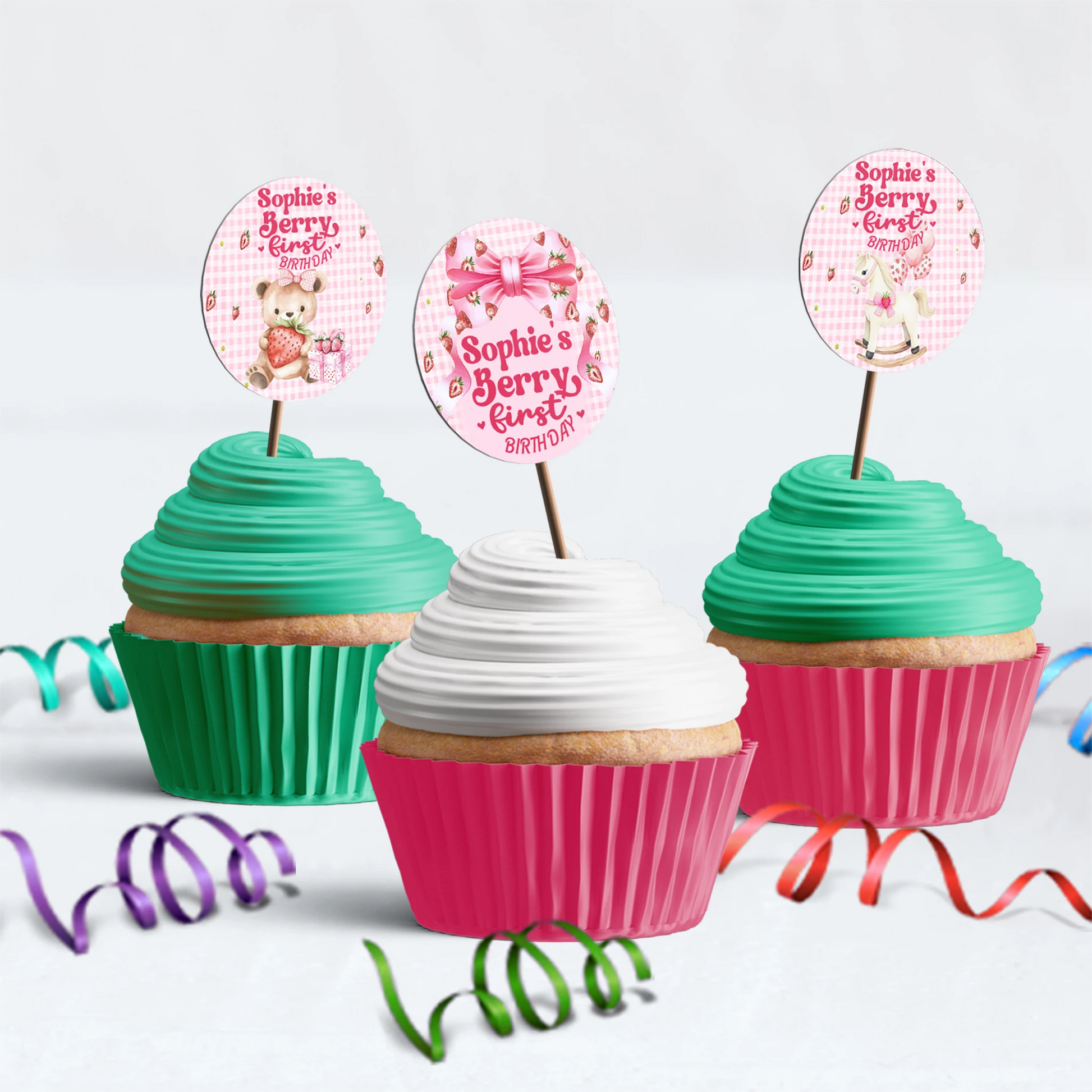 Strawberry Birthday Decorations, Girls Birthday Party Supplies, 1st Birthday Themed, Berry Digital Template, Editable Berry Strawberry Image SVG PNG