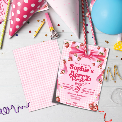 Strawberry Birthday Decorations, Girls Birthday Party Supplies, 1st Birthday Themed, Berry Digital Template, Editable Berry Strawberry Image SVG PNG