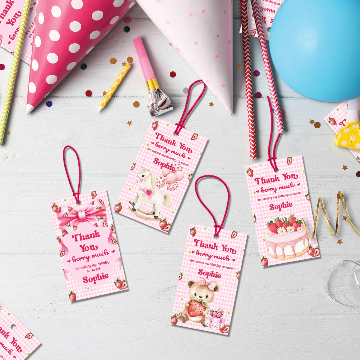 Strawberry Birthday Decorations, Girls Birthday Party Supplies, 1st Birthday Themed, Berry Digital Template, Editable Berry Strawberry Image SVG PNG