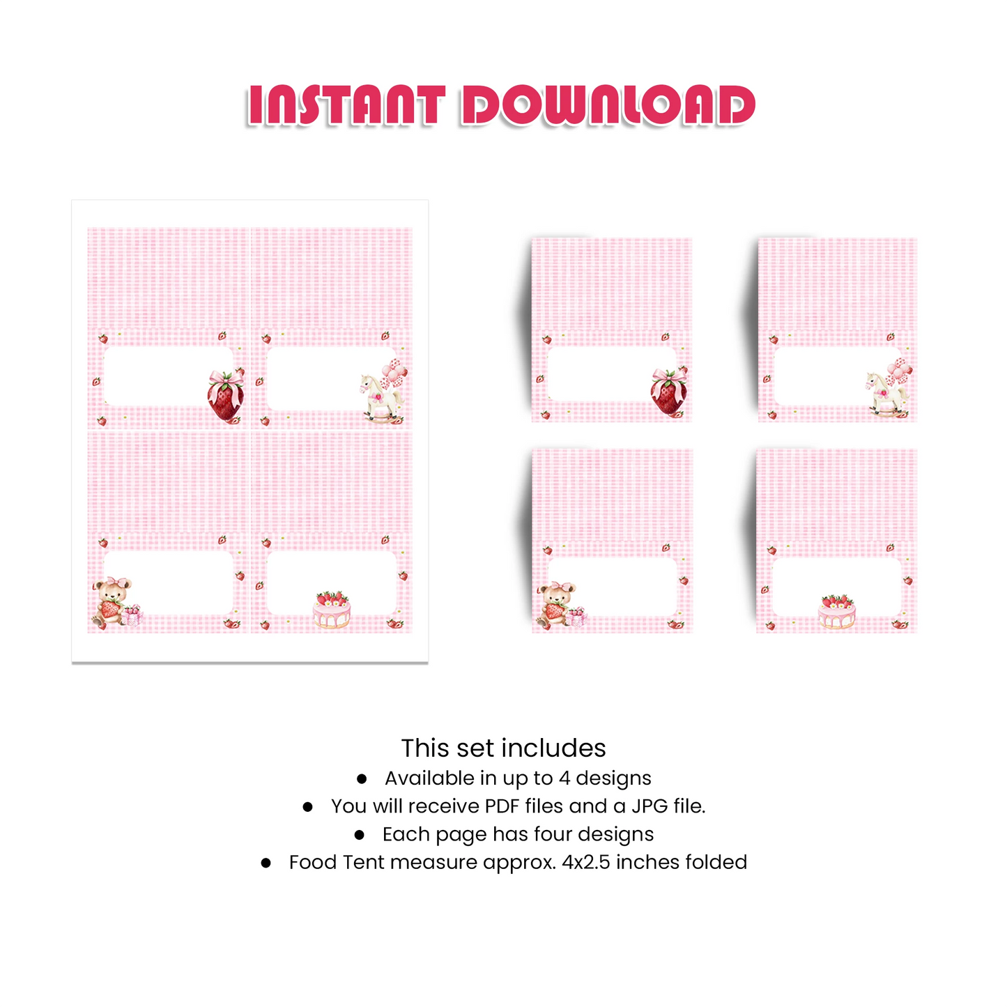Berry Strawberry Food Cards Berry Theme Party Table Labels