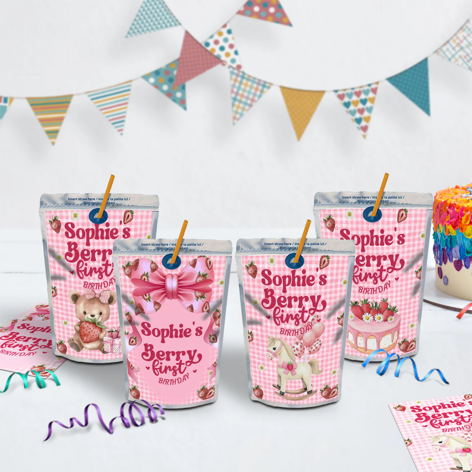 Strawberry Birthday Decorations, Girls Birthday Party Supplies, 1st Birthday Themed, Berry Digital Template, Editable Berry Strawberry Image SVG PNG