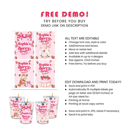 Berry Strawberry Juice Pouch Label Sweet Party Drink Labels