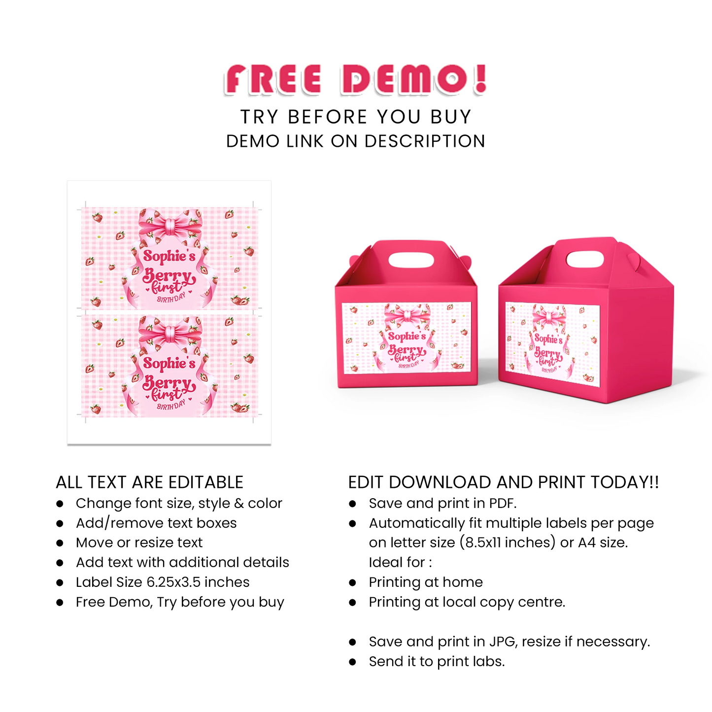 Berry Strawberry Treat Box Label Berry Party Favor Stickers