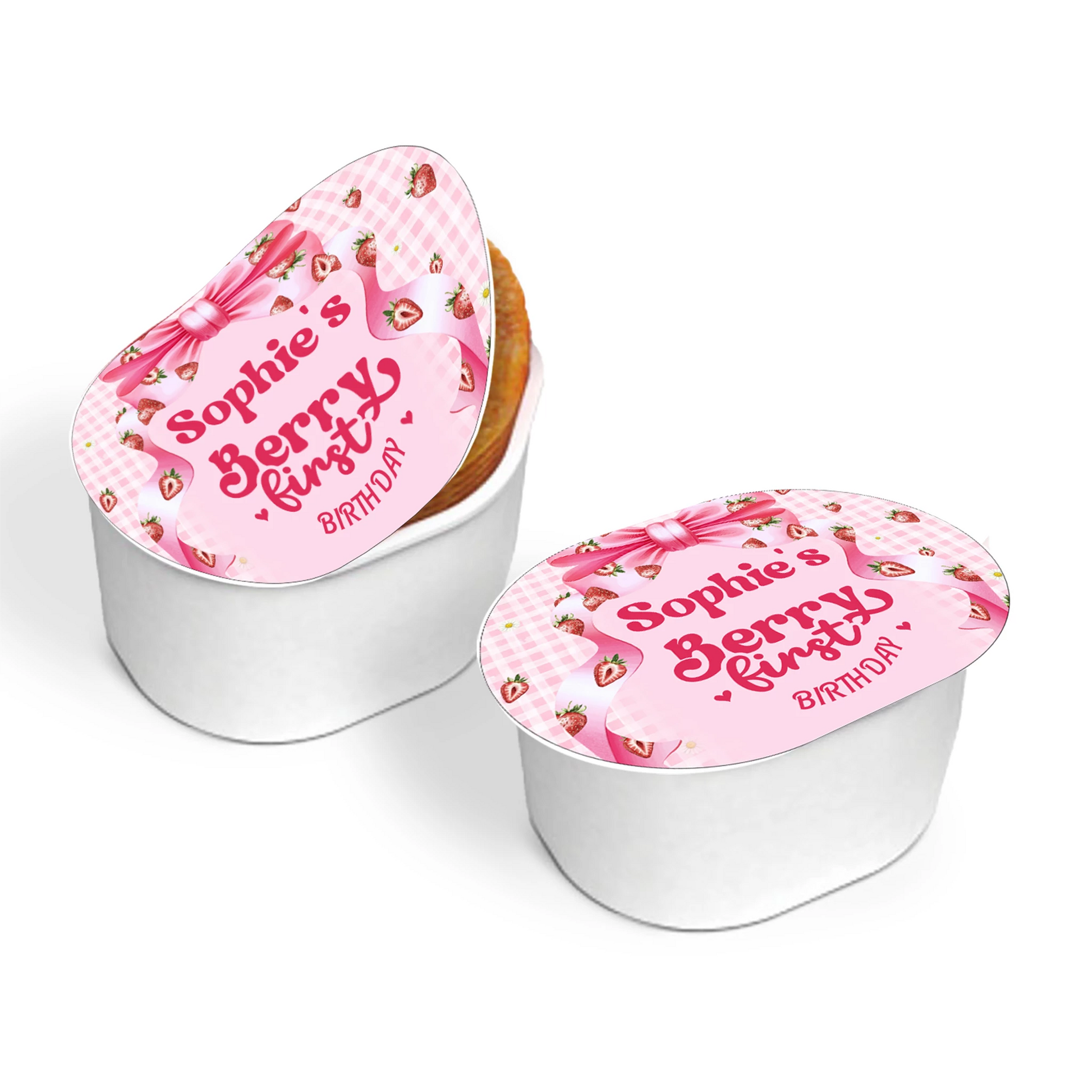 Berry strawberry mini Pringles label with strawberry graphics and pastel colors, small wrap label on white background