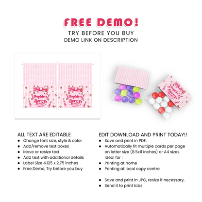 Berry Strawberry Treat Bag Topper Label Party Favor Toppers