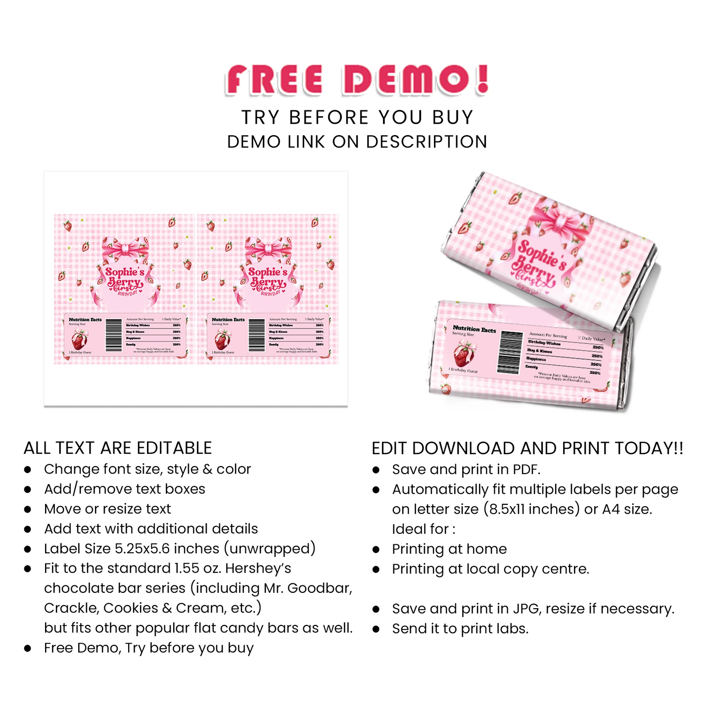 Berry Strawberry Chocolate Label Sweet Candy Bar Wrapper